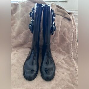 Chanel Camellia Rain Boots Black Rubber CC Logo Size 36 Made in Italy